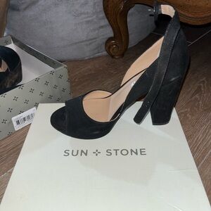 Sun + Stone Black Suede Heels